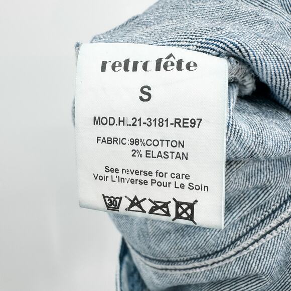 Retrofete Reyna Romper Denim Light Blue Shorts Tie Dye Acid Wash Size Small - Picture 8 of 12